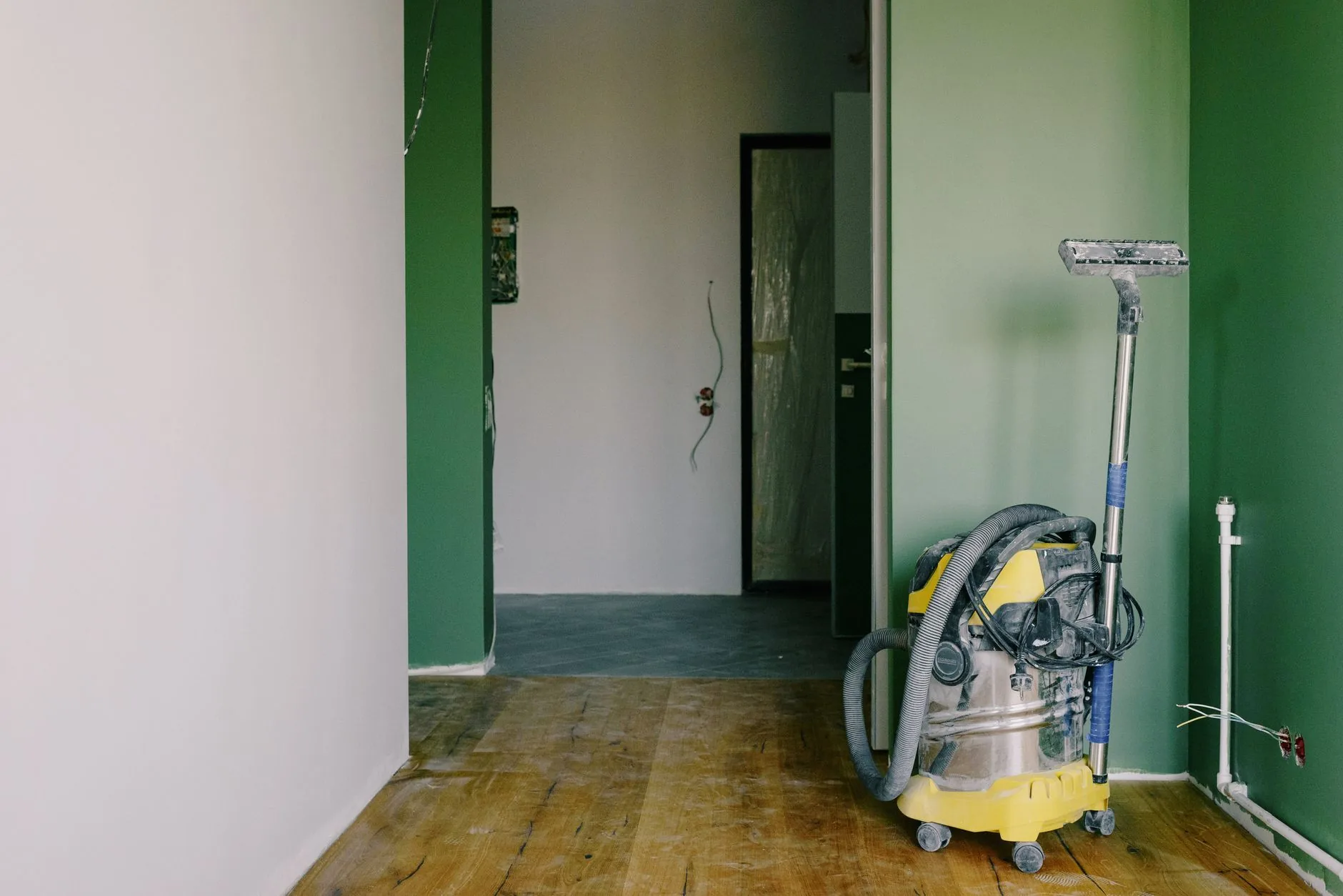 Industrial vacuum in a freshly finished interior during a builders clean before handover