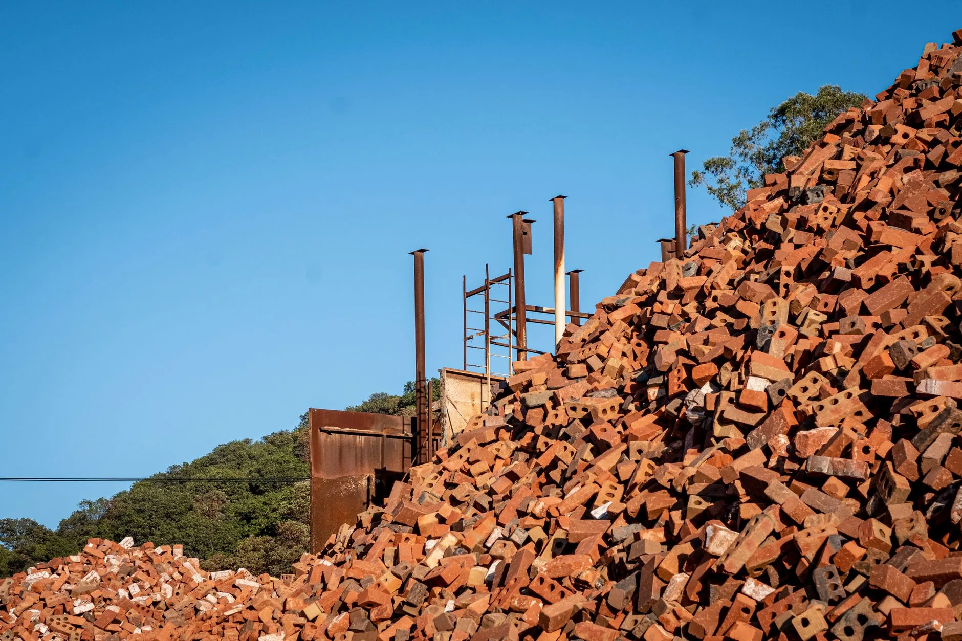 Pile of broken brick and rubble cleared from a building site